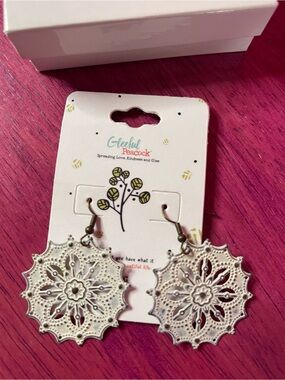 Gleeful Peacock Filigree Sunburst Drop Earrings New NWT